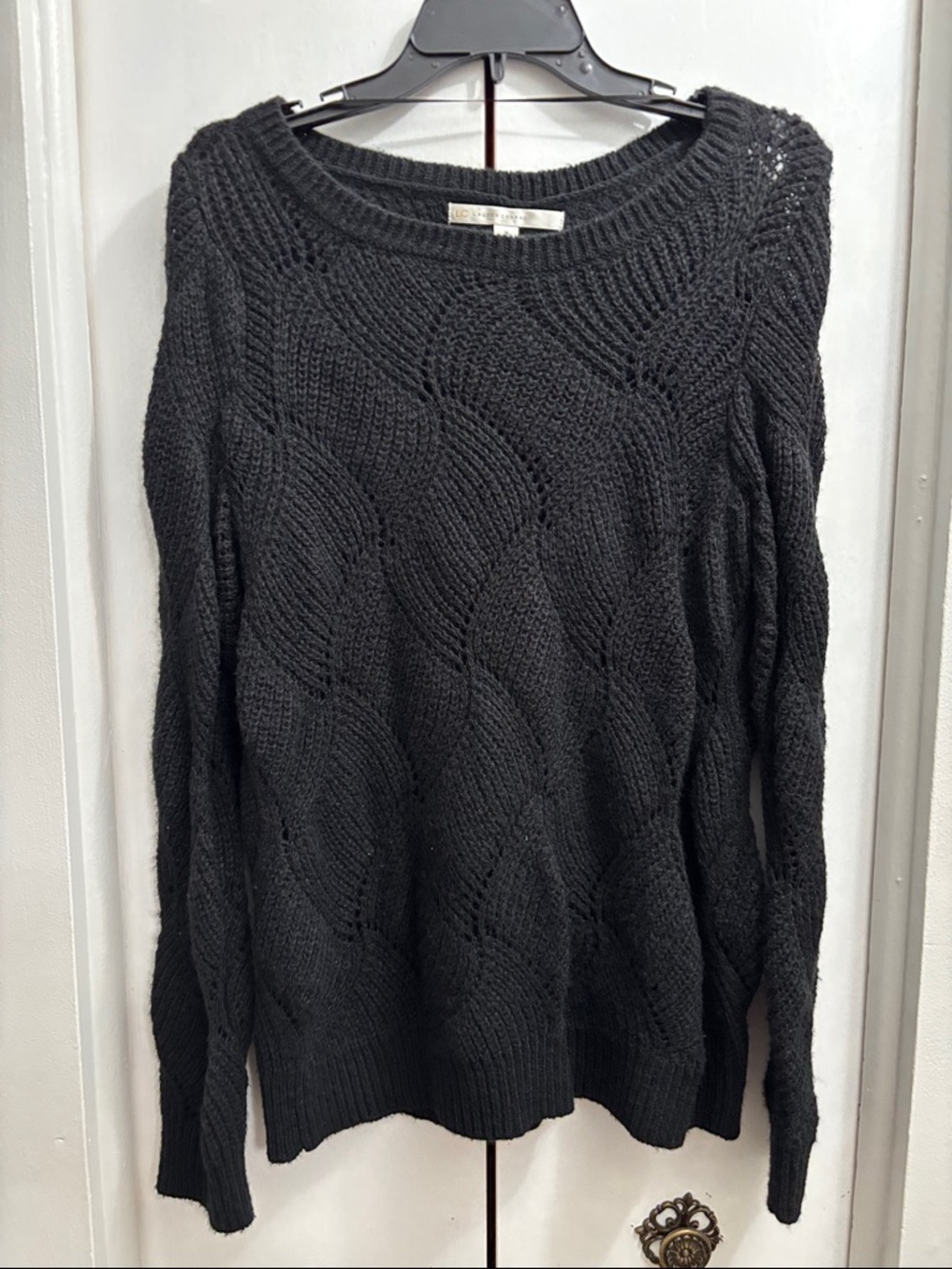 LC Lauren Conrad Black Cable Knit Scoop Neck Sweater